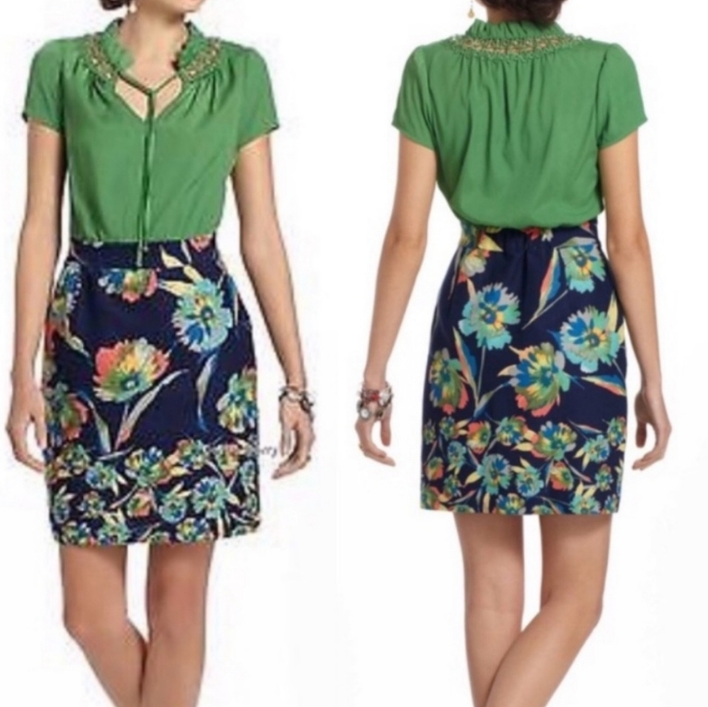 Athropologie Tabitha Dress Green Blue Size 0